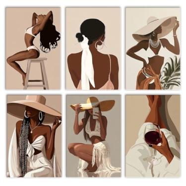 Imagem de Pacote com 6 tintas para mulheres africanas por número para adultos iniciantes boêmia pintura por números kits em tela kit de pintura acrílica aquarela para decoração de parede de casa presentes 20 x