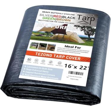 Imagem de Lonas resistentes à prova d'água 4,9 x 6,7 m, lona preta TEZONG capa de lona de plástico 12 MIL para chuva de emergência, móveis de pátio, madeira, telhado, acampamento, carro, piscina