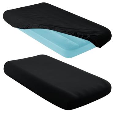 Imagem de Entisn 2 peças de lençol infantil para colchão de ar, lençol inflável de microfibra 87 x 162 cm para crianças, festas do pijama, viagens de acampamento e acomodações de festa (preto)