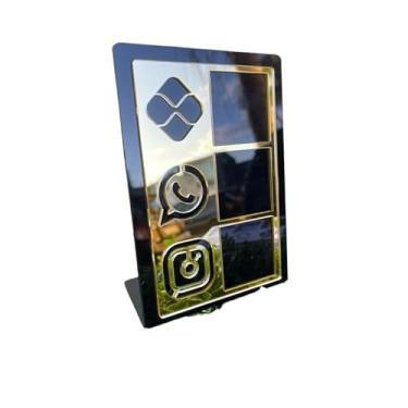 Imagem de Placa Pix Display Acrílica Qr Code Mesa Balção Pix Instagram Acrilico Loja Estabelecimento(PRETO E DOURADO ESPELHADO)