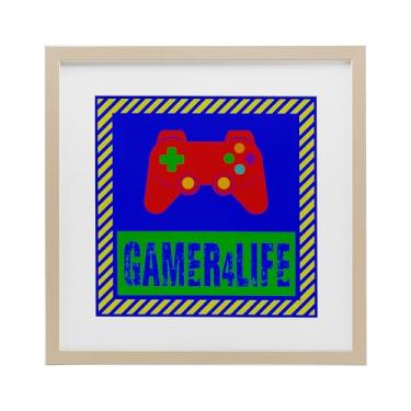 Imagem de Stupell Industries Impressão emoldurada branca Gamer 4 Life sob vidro, design de Marcus Prime, 40,6 x 40,6 cm