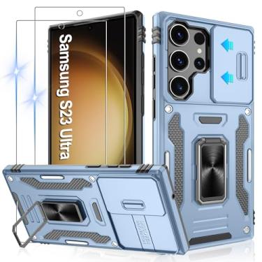 Imagem de Gritup Capa para Samsung Galaxy S23 Ultra com 2 protetores de tela HD e capa de câmera deslizante, proteção contra quedas de grau militar de 3 m, capa protetora para celular com suporte de anel
