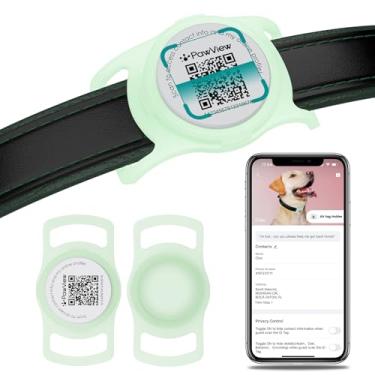 Imagem de Suporte para coleira de cachorro Airtag com código QR, brilha no escuro, capa de silicone fluorescente para coleiras de cães e gatos, escaneie alerta instantâneo, contato de emergência, perfil de