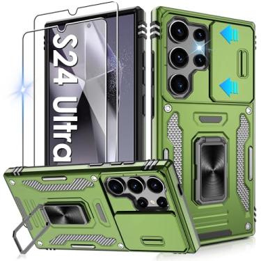 Imagem de Gritup Capa para Samsung Galaxy S24 Ultra com 2 protetores de tela HD e capa de câmera deslizante, proteção contra quedas de grau militar de 3,5 m, suporte de anel magnético, capa protetora para