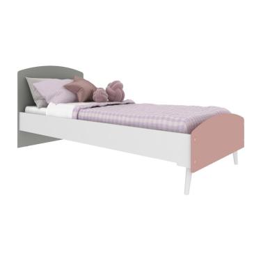 Imagem de Cama Solteiro Colchão Incluso Mdf Doçura Branco Cinza Rosa