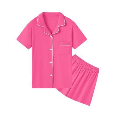 Imagem de Conjunto de pijamas QZH.DUAO 100% algodão para meninas de 7 a 8 anos r