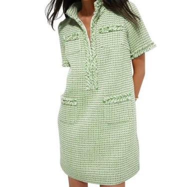 Imagem de Vestido PEHMEA, minivestido de tweed para mulheres, verde, tamanho XL