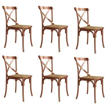 Imagem de Conjunto De Mesa Eiffel Redondo Tampo De Madeira 110Cm Branco Com 4 Cadeiras Cobre - Branco