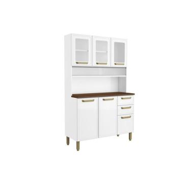 Imagem de Cozinha Compacta Bella C- 6 Portas (3 C- Vidro) E 2 Gavetas 120cm Branco - Bertolini