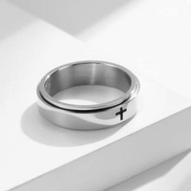 Imagem de Anel giratório minimalista cruzado para homens e mulheres, pulseira de oração cristã de aço inoxidável, anel giratório para alívio da ansiedade, joia moderna presente, 7, Metal, Zircão