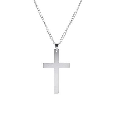Imagem de Colares de cruz, presente de festa, mulheres, meninas, pingente de cruz, cor de aço, minimalismo, preto, clássico, corrente de clavícula (aço)