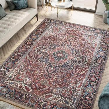 Imagem de ESSMOKO Tapetes de área estilo étnico sala de estar tapete de caxemira artificial quarto tapete retrô lavável na máquina fácil de cuidar, vermelho elegante, 60 * 180 cm