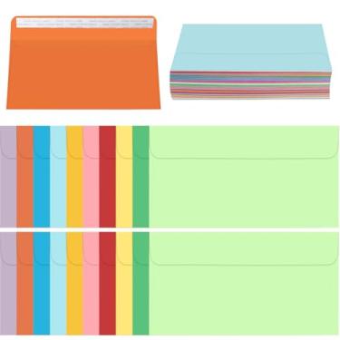 Imagem de 50 envelopes coloridos, envelopes de negócios nº 10, envelopes padrão autoselados para escritório de convites de cartas (10 x 24 cm)