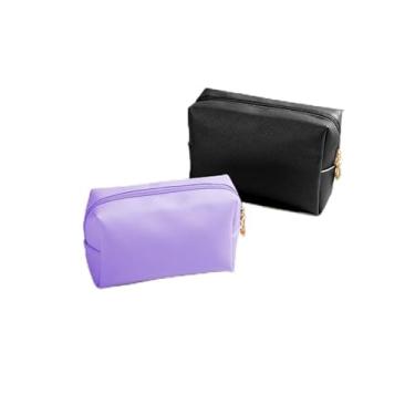 Imagem de 2 peças mini bolsa cosmética portátil nupcial bolsa de armazenamento elegante porta-moedas batom, design de abertura com zíper, fácil de colocar em itens do dia a dia, pequeno, conveniente, couro PU