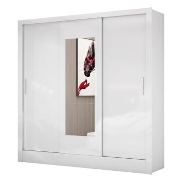 Imagem de Guarda Roupa Dubai 3 Portas De Correr Com Espelho Central 3 Gavetas Carioca Branco
