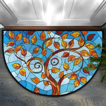 Imagem de Tapete de porta meio redondo, árvore, vidro, queda, antiderrapante, absorvente, semicírculo, tapetes laváveis, para ambientes internos e externos, pátio, cozinha, banheiro, entrada, lareira, decoração