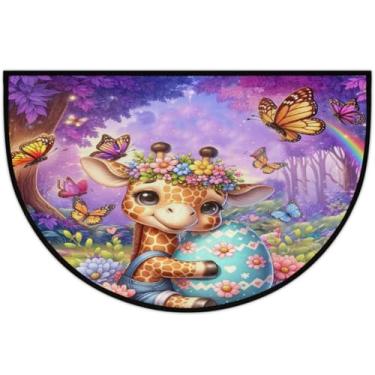 Imagem de Tapete de porta meio redondo para Páscoa, antiderrapante, absorvente, semicírculo, tapetes laváveis, meia lua, tapetes para ambientes internos, pátio, cozinha, banheiro, entrada, lareira, decoração de