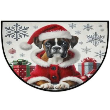 Imagem de Tapete de porta meio redondo para cachorro, Natal, bonito, antiderrapante, absorvente, semicírculo, tapetes laváveis, meia lua, para ambientes internos, pátio, cozinha, banheiro, entrada, lareira