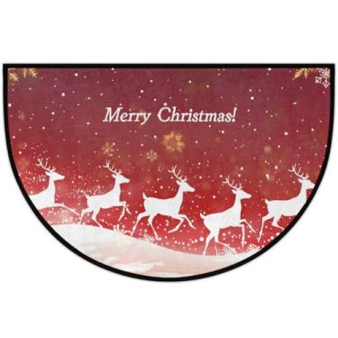 Imagem de Tapete de porta meio redondo, alce, Natal, vermelho, antiderrapante, absorvente, semicírculo, tapetes laváveis, meia lua, tapetes para ambientes internos, pátio, cozinha, banheiro, entrada, lareira