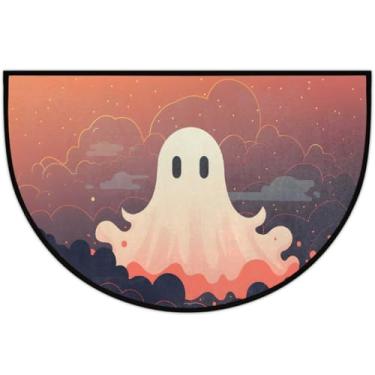 Imagem de Tapete de porta meio redondo, fantasmas, férias de Halloween, antiderrapante, absorvente, semicírculo, tapetes laváveis, tapetes de meia lua para interior, pátio, cozinha, banheiro, entrada, lareira