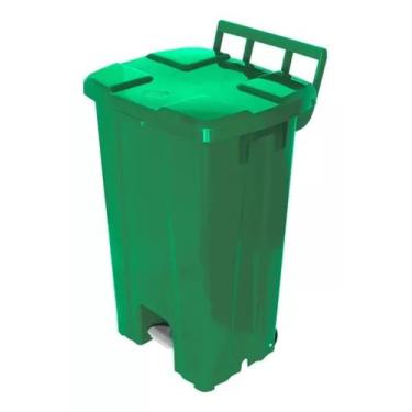 Imagem de Lixeira Quadrada Plastica De 100 Litros Com Roda E Pedal - JSN, Verde