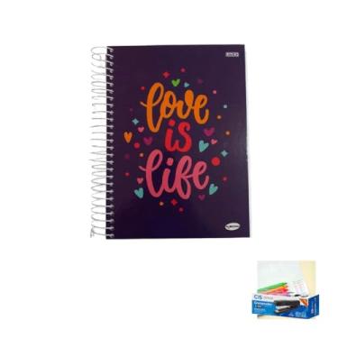 Imagem de Kit Caderno Femininos 20 Matérias Capa Dura 400 Folhas KBOM + Caneta Esferográfica Sortida + Grampeador Metallic C-15