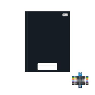 Imagem de Kit Caderno Brochura Capa Dura Pepper Preto 80 Folhas + Caneta Esferográfica Spiro 0.7mm + Marcador Artístico Brush Dual Tip