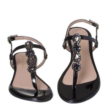 Imagem de Sandália Plana Feminina Rasteira Pedraria Strass - NoBrand, Verniz pre