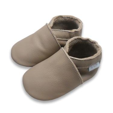 Imagem de Basrakids Sapatos De Couro Para Bebês, Mocassins, Pantufas Sola Macia, Antiderrapantes, Berço Crianças Pequenas, Meninos E Meninas, Marrom Claro (G, 12-18 Meses)