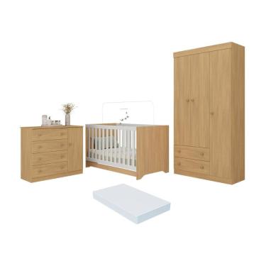 Imagem de Quarto De Bebê Completo Berço Americano 3 Em 1 Colchão Encanto Multimóveis MP4605 Madeirado