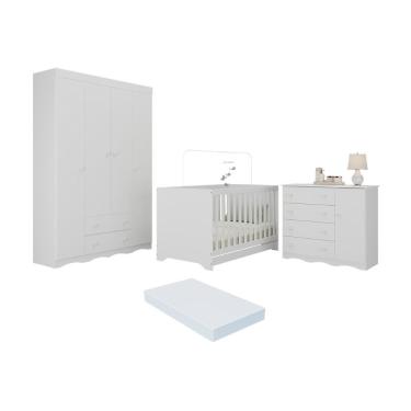 Imagem de Quarto De Bebê Completo Berço Americano 3 Em 1 Colchão Realeza Multimóveis MP4599 Branco