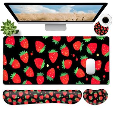 Imagem de JVGFYNKL Conjunto grande de mouse pad para jogos, suporte ergonômico para teclado de espuma de memória + descanso de pulso para mouse + tapete de mesa estendido com base de borracha antiderrapante