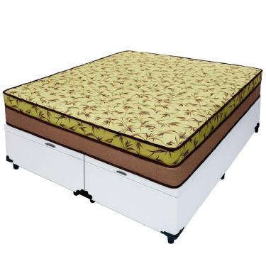 Imagem de Cama Baú Casal 138 Bipartido Tecido Sintético Branco Com Colchão De Espuma Tokio D33 Bege