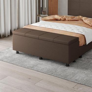 Imagem de Baú Sapateira Estofada Casal King Size 195 Cm Marte Corino Skybox Marrom