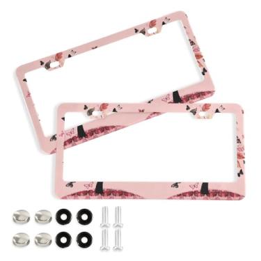 Imagem de Wassud Moldura de placa de carro de árvore elegante decorativa de alumínio para carro, 2 unidades, suporte universal para placa de licença para carros padrão dos EUA