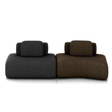 Imagem de Sofá Ilha Sala de Estar Dakota 2 Módulos 316cm Encostos Almofadas Soltas Veludo Preto/Marrom Escuro G33 - Gran Belo