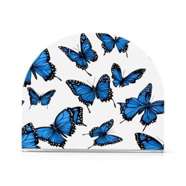 Imagem de Qilmy Porta-guardanapos, porta-guardanapos de borboleta azul para mesas cozinha restaurante decoração de casa, suporte decorativo moderno para guardanapos de coquetel de papel de jantar 285