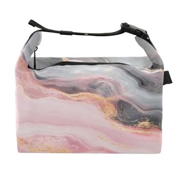 Imagem de STAYTOP Linda lancheira com textura de mármore com fivela de alça, lancheira isolada para meninos e meninas, lancheira térmica para trabalho escolar
