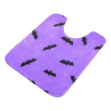 Imagem de Burbuja Tapete de banheiro roxo morcego, tapete de banho absorvente de pelúcia macio, base de vaso sanitário antiderrapante para piso de banheiro, oval em forma de U
