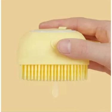 Imagem de Escova Banho Pet Silicone Dispenser Shampoo Massagem - Cerdas Macias Cachorro Gato Higiênico 80ml Fácil Limpeza