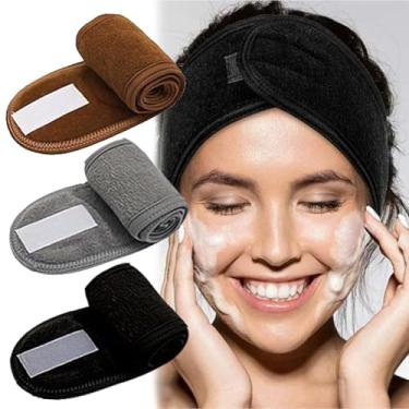 Imagem de Aplique máscara facial especial para salão de beleza, faixa de cabelo, toalha de secagem rápida, lavagem facial, maquiagem, faixas de cabelo, 61 x 8,5 cm (3 peças, estilo 1)