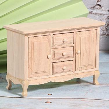 Imagem de Sanpyl 1:12 Mini Móveis para Casa de Bonecas, Armário de Cor Brilhante, Brinquedo de Madeira para Decoração de Casa de Bonecas, Presente para Crianças (Armário de gaveta dupla)