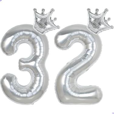Imagem de 32 números de balões de 101,6 cm para decorações de aniversário de 32 anos para homens e mulheres, decoração de aniversário de 32 anos de Mylar gigante para ele e ela