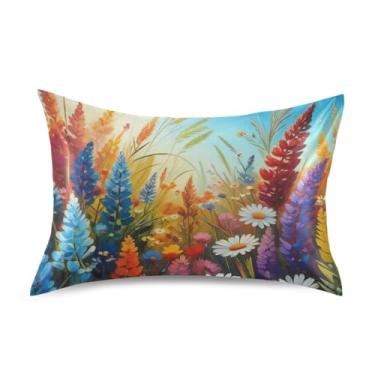 Imagem de Fronhas refrescantes impressão arte fofa padrão queen king fronha cetim para cama de casa sofá tamanho queen 76.2 cm x 50.8 cm flor colorida desenho animado flor azul