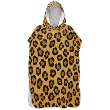 Imagem de Joisal Poncho de surfe trocador de roupão para adultos praia moletom toalha natação plus size leopardo amarelo dourado masculino poncho com capuz