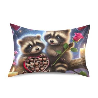 Imagem de Sweet Raccoon Rose Love Cetim Cool Fronhas Personalizadas Refrescante King Queen Travesseiros Padrão Fronha de Cama Tamanho Padrão 66 cm x 50 cm