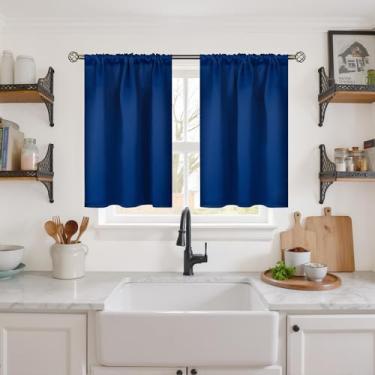 Imagem de BGment Cortinas blecaute azul royal para cozinha, 91 cm de comprimento, pequenas cortinas com bolso para varão, privacidade, escurecimento para banheiro, café, janela sobre pia, 2 painéis, 86 x 91 cm