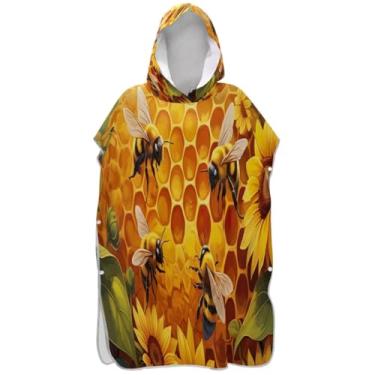 Imagem de Joisal Poncho de surfe para adultos trocador de roupa de praia com capuz toalha de natação plus size unissex adulto poncho com capuz abelhas vibrantes girassóis flor