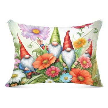 Imagem de Lindos Gnomos Flores Florais Fronhas Decorativas com Zíper Estampa Padrão Queen King Body Size Travesseiros Deslizantes para Cama de Casa Sofá, Tamanho Padrão, 51 cm x 66 cm