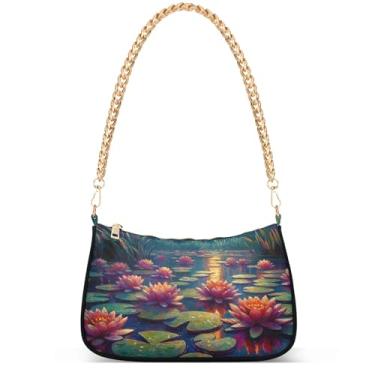 Imagem de Bolsas femininas de inverno com pintura de trem da vila fofas pequenas bolsas femininas bolsas femininas com corrente de ombro bolsas de ombro festa, Pintura Waterlily Monet
